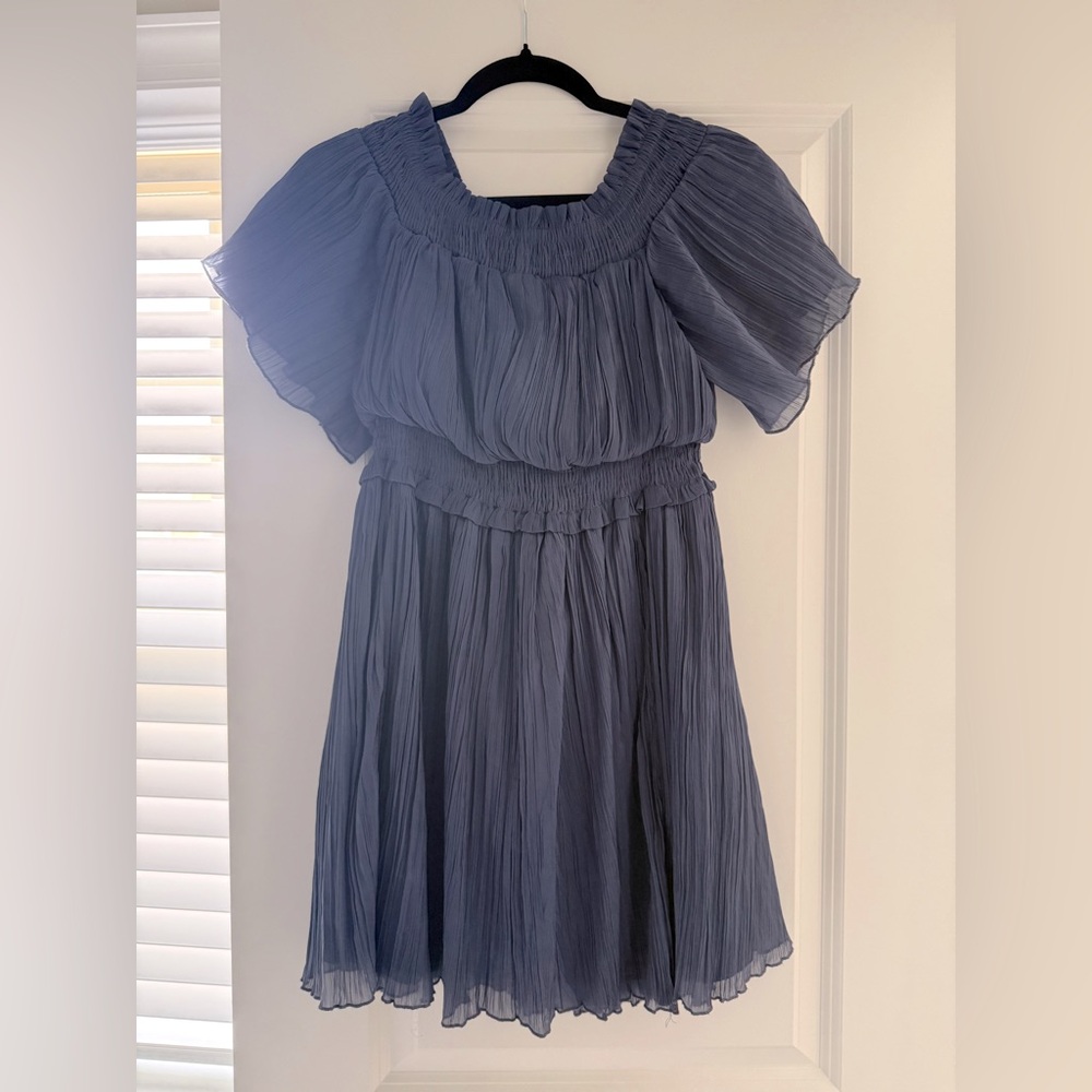 Blue off the shoulder mini dress